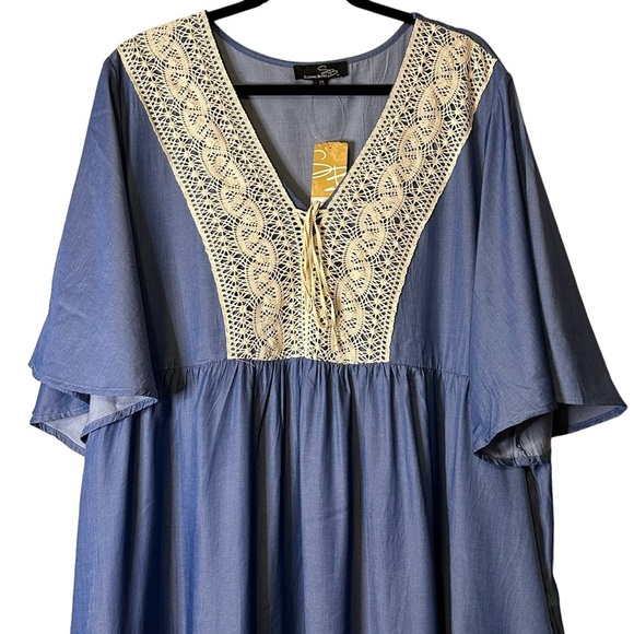 Suzanne Betro Lace Bib Lacing Tie Ruffle Hem MIDI Dress Size 2X NWT #U2504023 - Picture 2 of 13